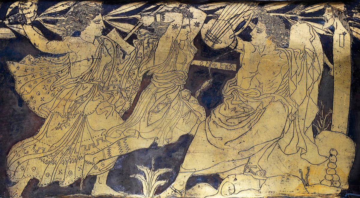Οι Μαινάδες σκοτώνουν τον Ορφέα, λεπτομέρεια από αγγείο 420-410 πΧ (εικόνα Wikipedia)