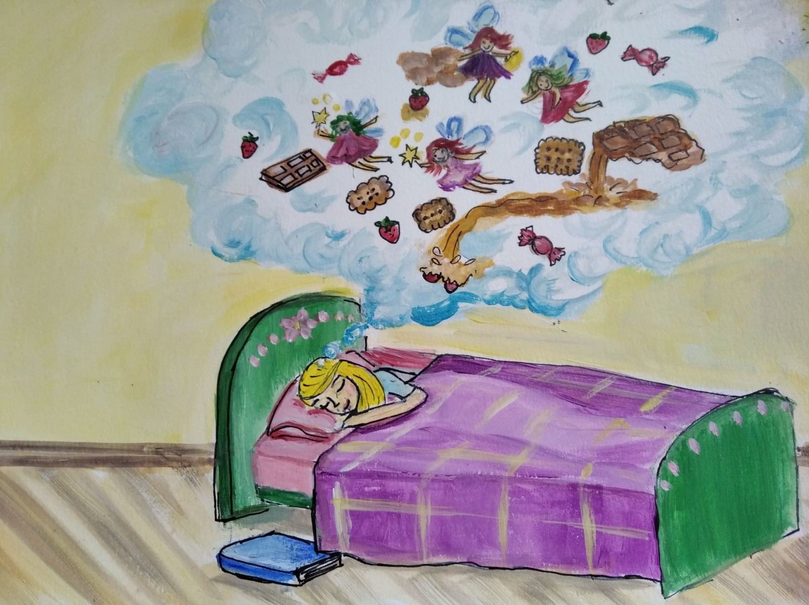 Αποκοιμήθηκε και ονειρεύτηκε νεράιδες να πετούν σε σύννεφα από σοκολάτα.