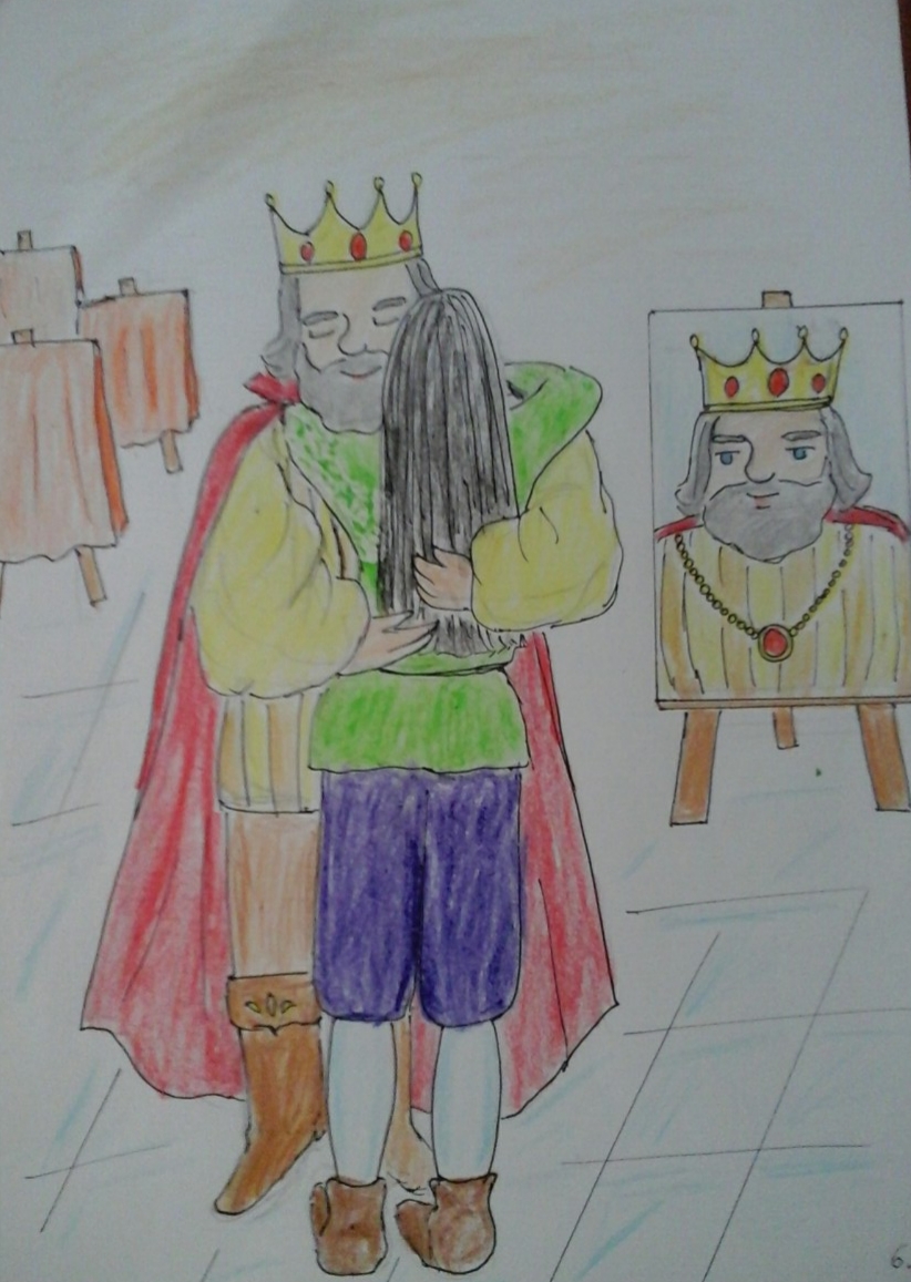 Εικόνα 6: Η Φιλομήλα αγκάλιασε τον πατέρα σας όσο δεν τον είχε αγκαλιάσει ποτέ ξανά (Σχέδιο της Μαρία Τερμετζίδου)