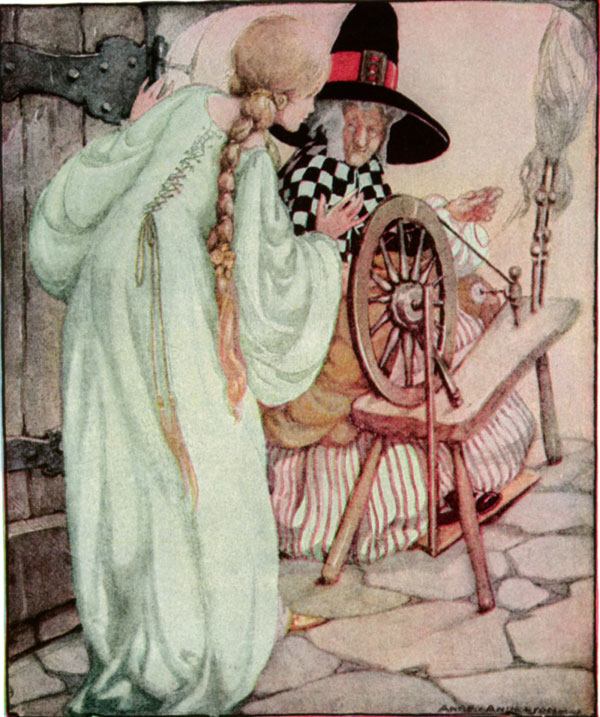 Η βασιλοπούλα συναντά τη γριά με το αδράχτι (Anne Anderson)