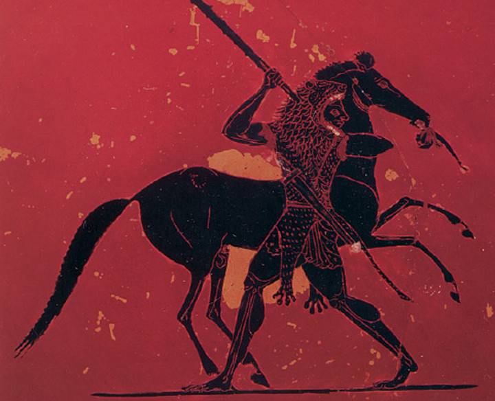 Ο Ηρακλής και τα άλογα του Διοµήδη (από αρχαίο αγγείο)
