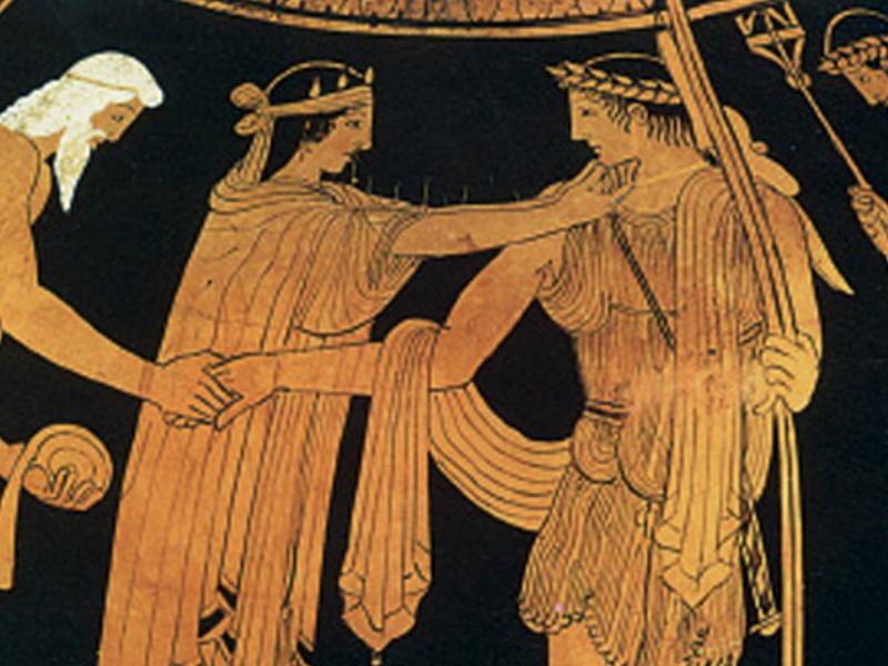  Θησέας χαιρετά τον Αιγέα και την Αίθρα (από αρχαίο ελληνικό αγγείο)