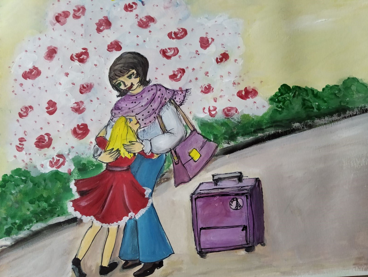 Έτρεξε στην θεία και την αγκάλιασε σφιχτά. Μοσχομύρισε τριαντάφυλλα.